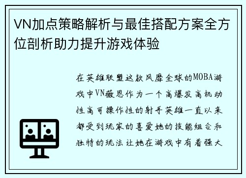 VN加点策略解析与最佳搭配方案全方位剖析助力提升游戏体验